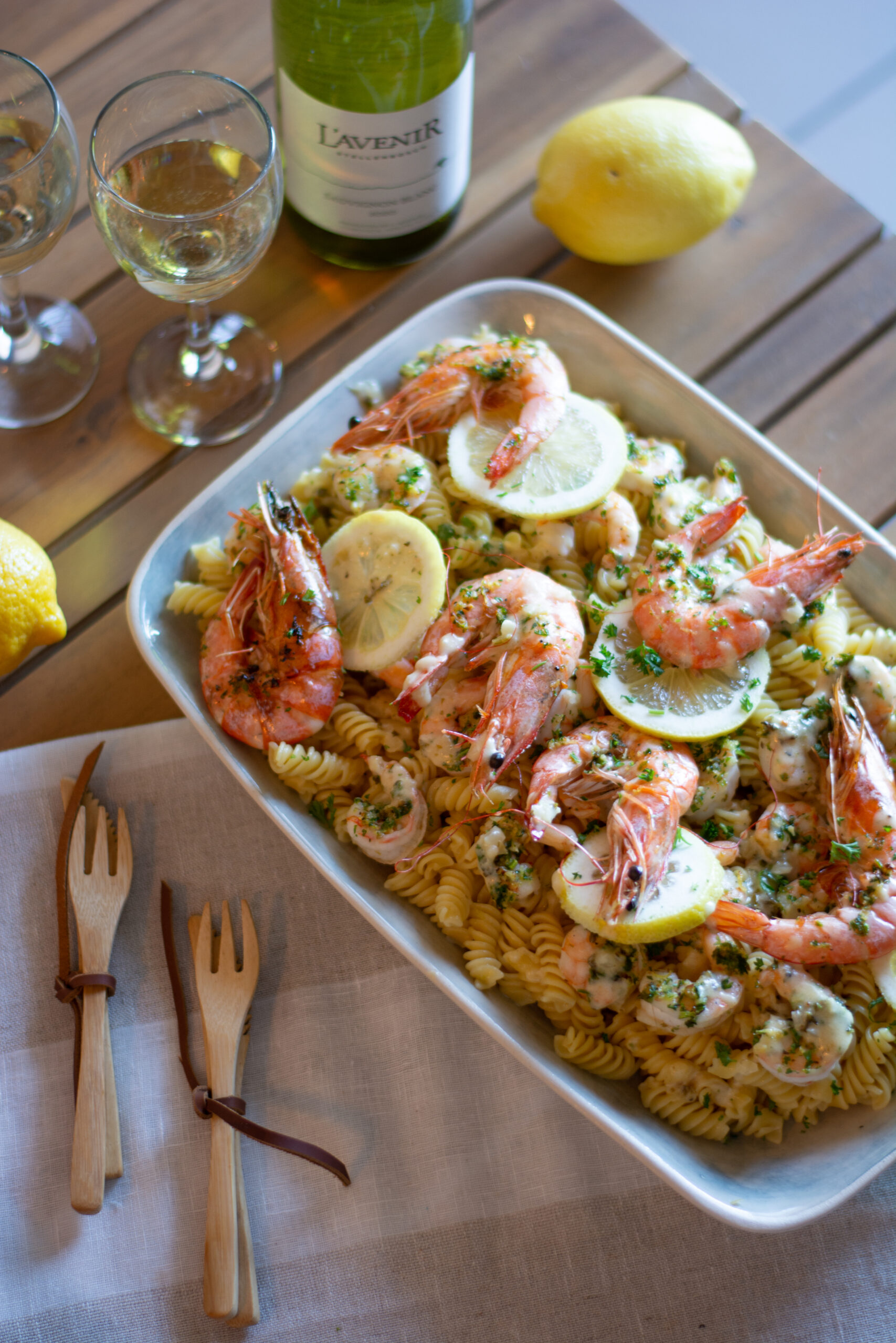 Lemon & White Wine Prawn Pasta