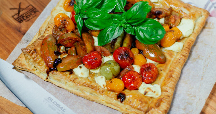 Exotic Tomato Puff Pastry Tart with Goat’s Cheese