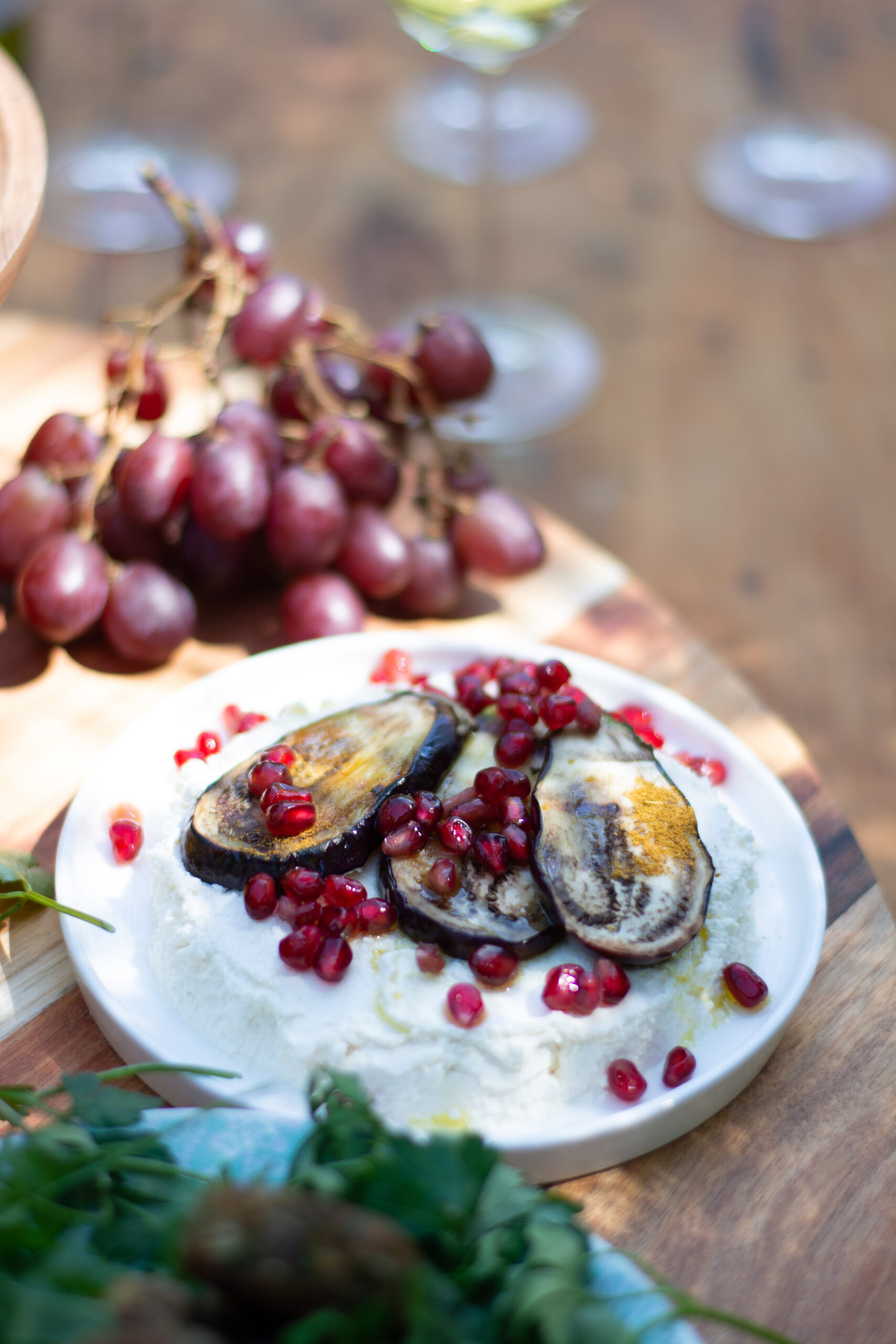 Labneh with Charred Aubergines and Pomegranate Seeds