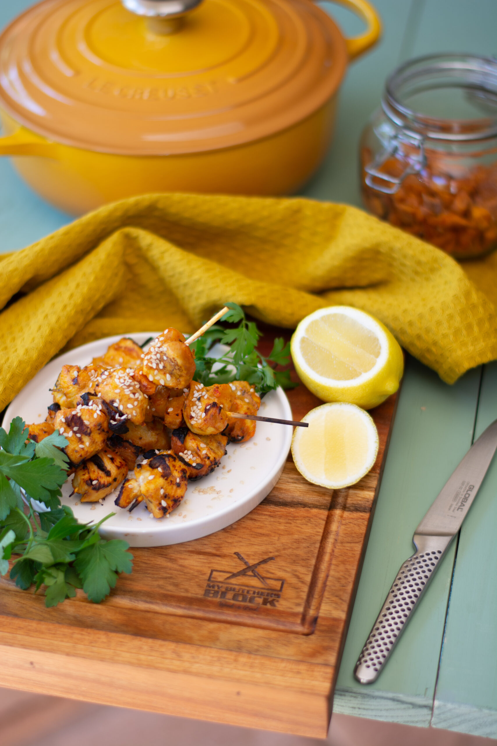 Middle Eastern Chicken Kebabs with Peaches